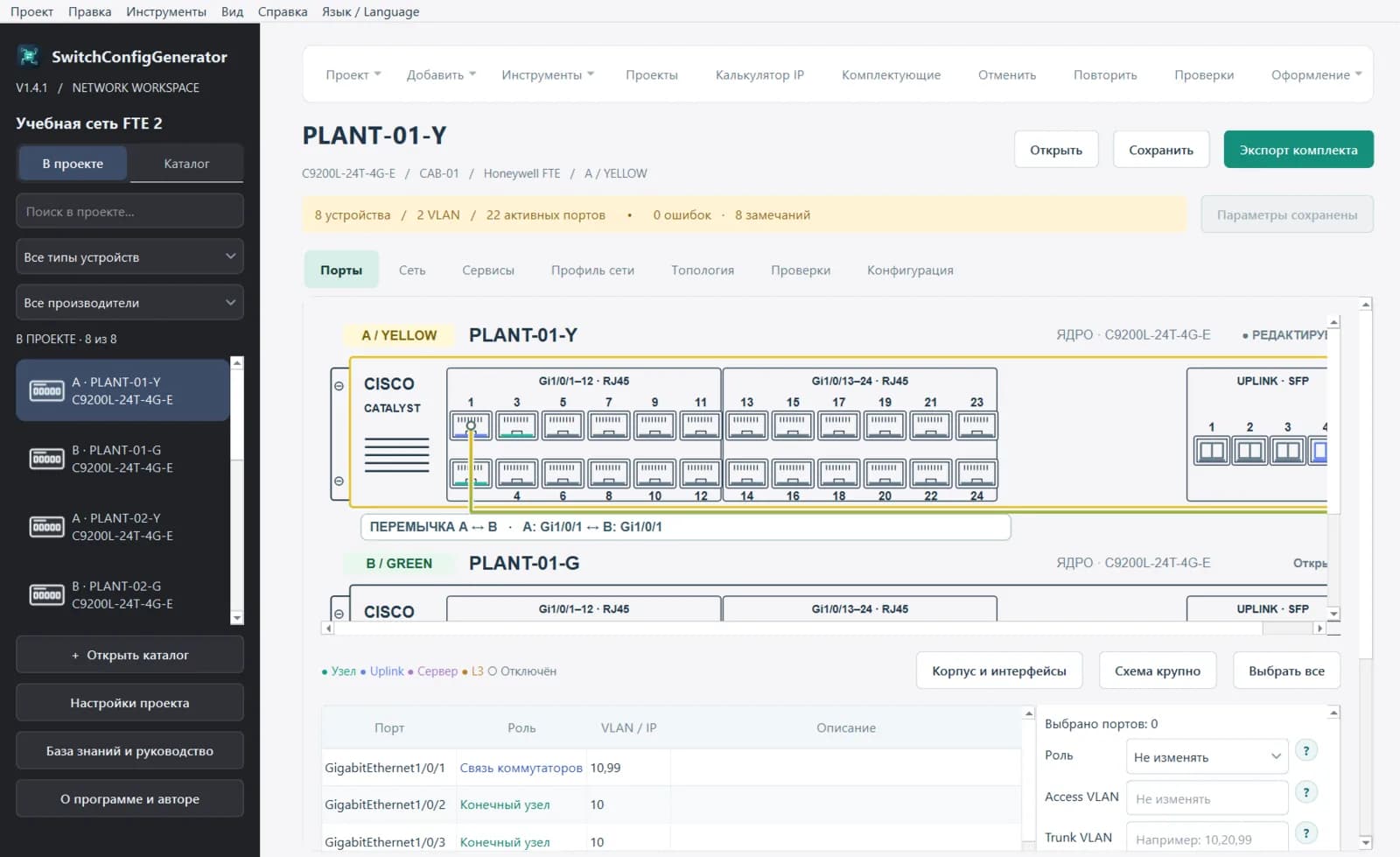 Карта портов коммутатора